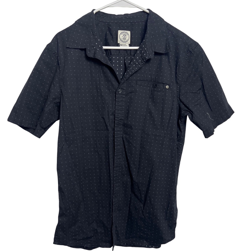 Voyager Mens Short Sleeve Button Down Shirt‎ Black Diamond Micro Print M